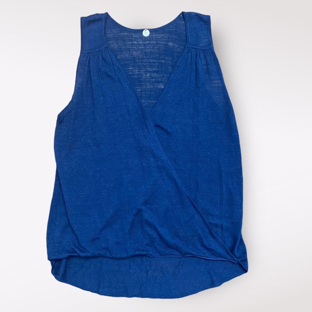 Margaret O’Leary Linen Blend Crossover Tank Womens Size Medium Navy